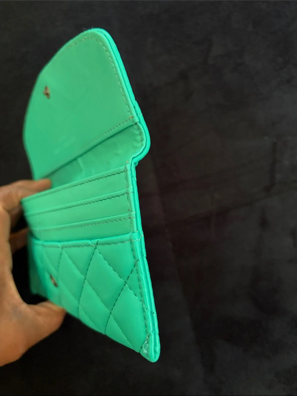 Badgley Mischka Quilted Turquoise Envelope Wallet with Logo